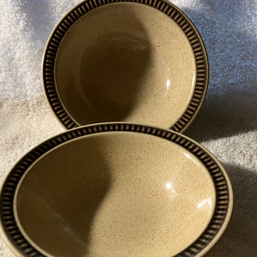 2 SandalwoodStoneware Bowls with Brown Trim # 4196